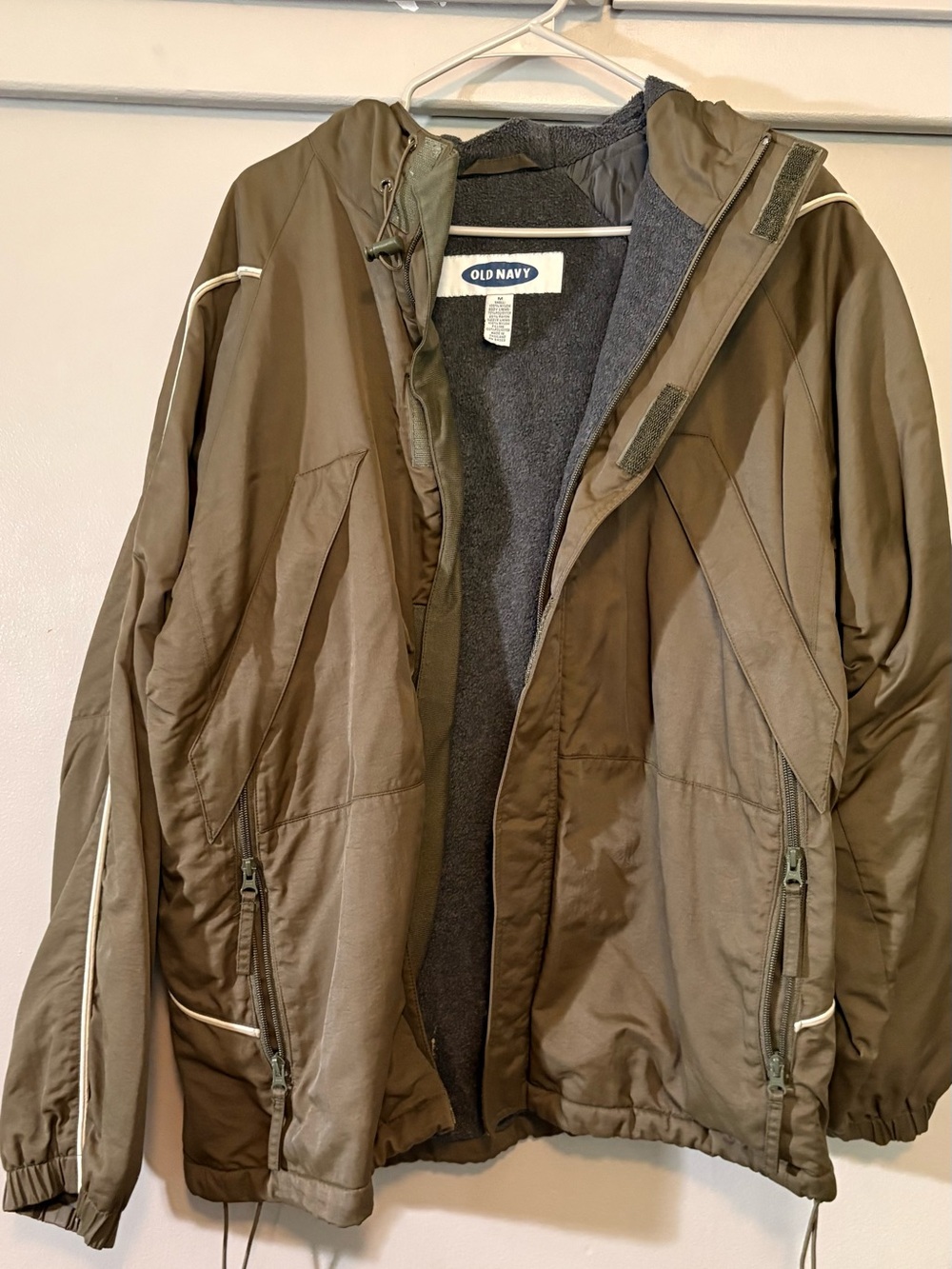 Old Navy Men's Olive Hooded Rain Jacket